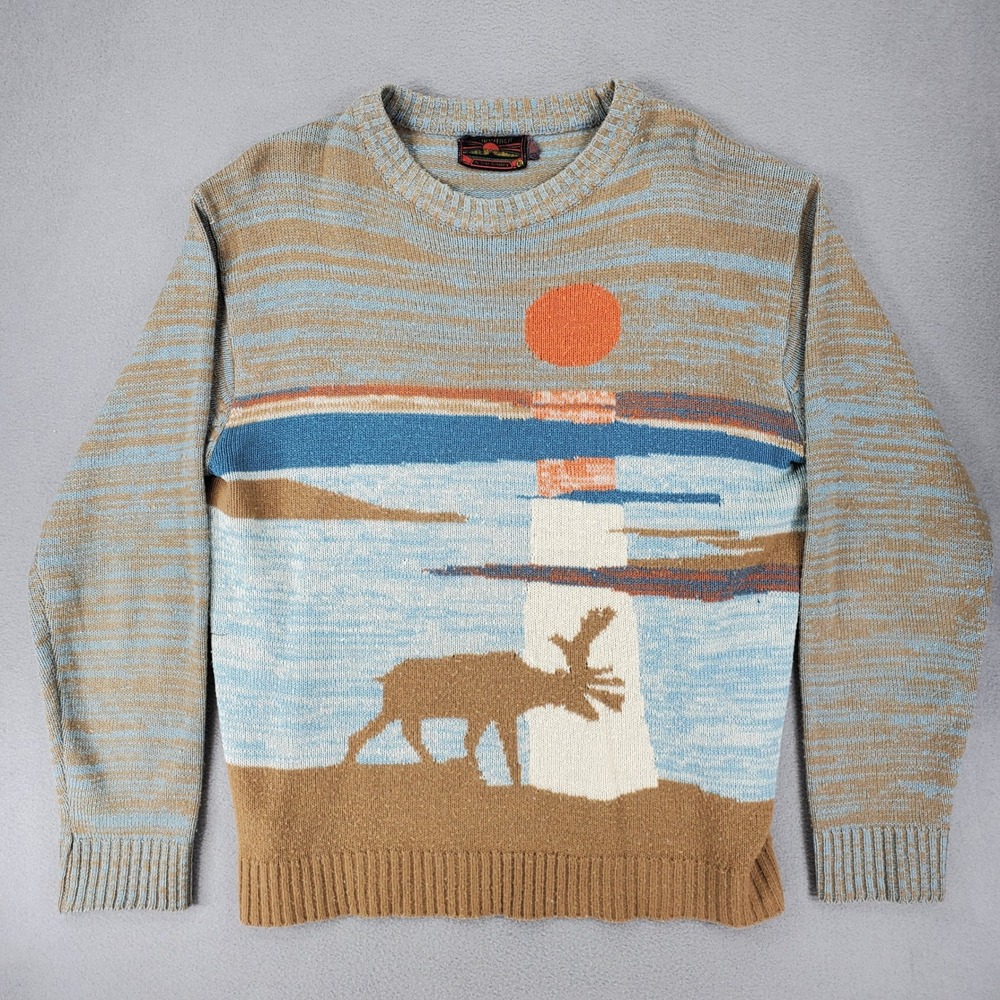 Sundowner Sweater Sz XL Vintage Scenic Moose Lighthouse Pullover Erika Strasberg